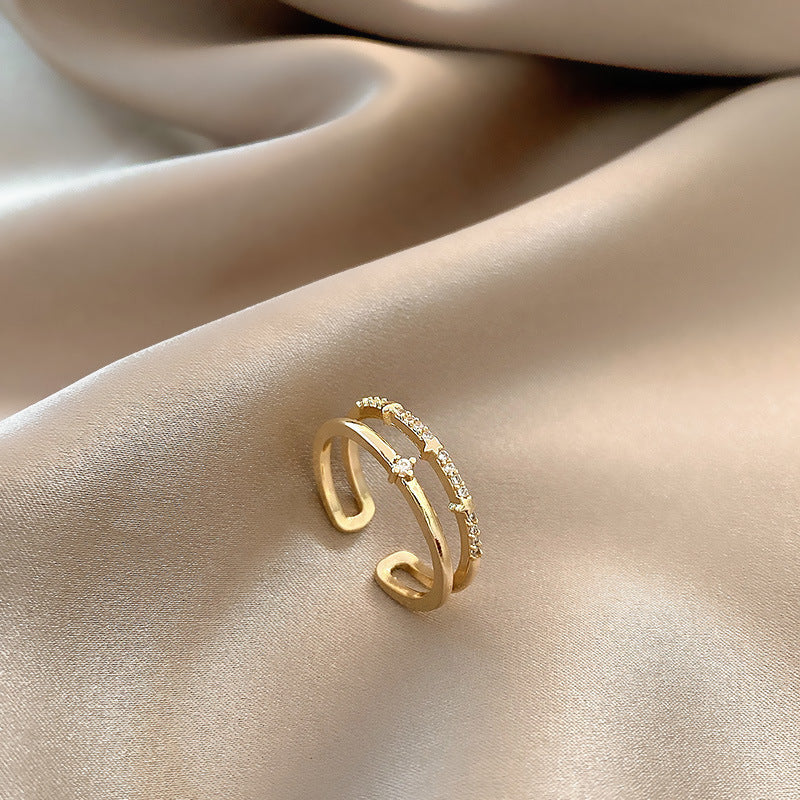 Women's Double Star Zircon Open Adjustable Ring