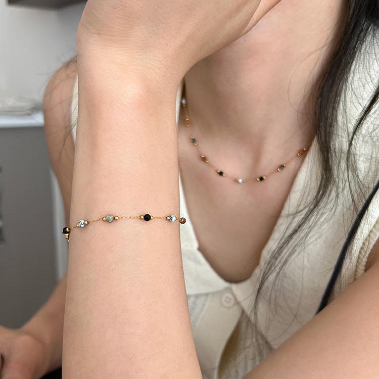 Multicolor Natural Stone Beaded Titanium Steel Necklace