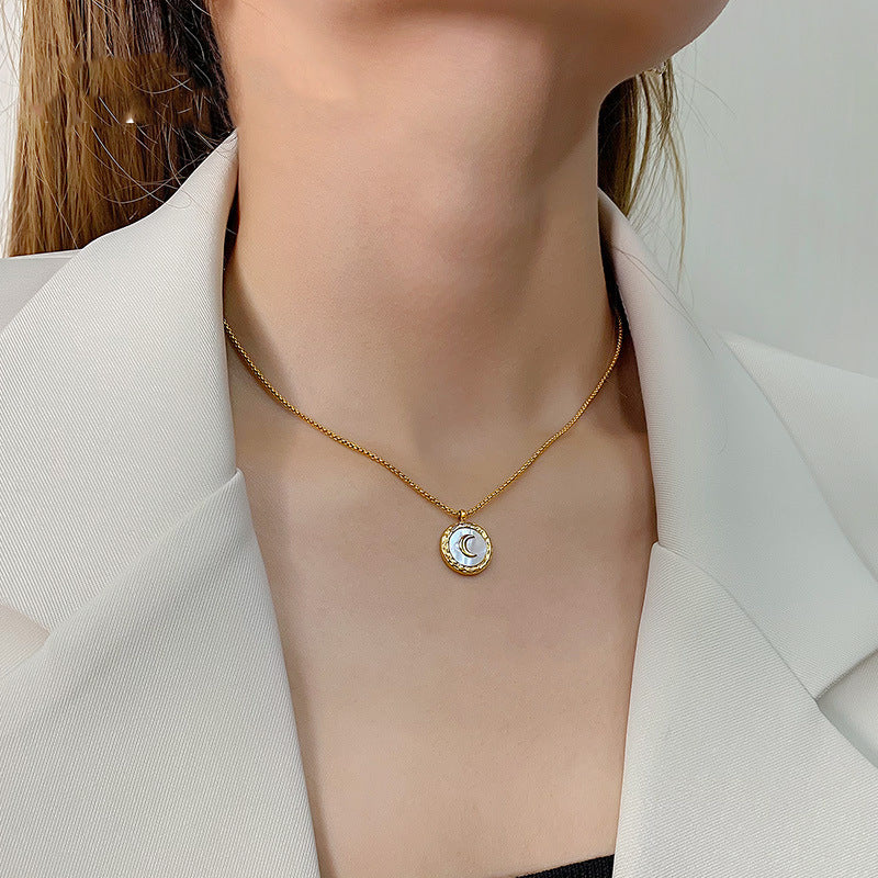 Women's Titanium Steel Moon Pendant Collarbone Necklace — Retro Non-Fading