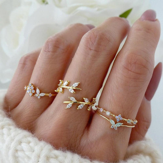 Butterfly & Leaf Stackable Ring Set