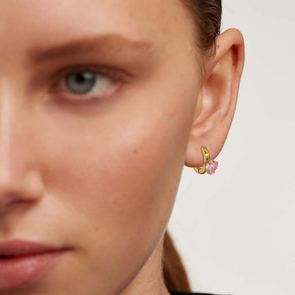Pink/Green Zirconia Hoop Earrings