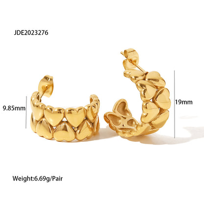 Heart stitching C-shaped earrings