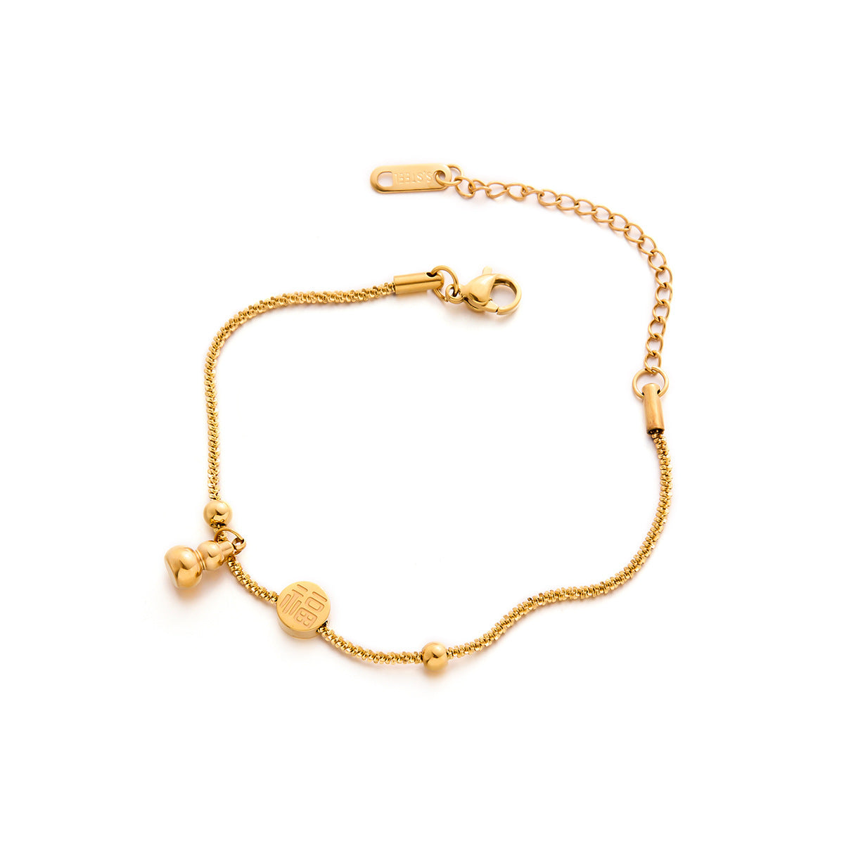 Titanium Steel "Fu" Gourd Lucky Bracelet — Women's Chinese Style