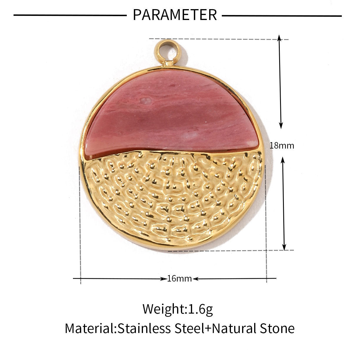 Peach heart round shell titanium steel necklace pendant