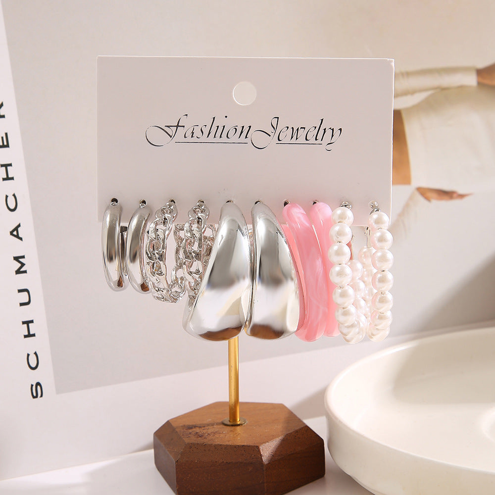 Imitation Pearl Resin Earring Set