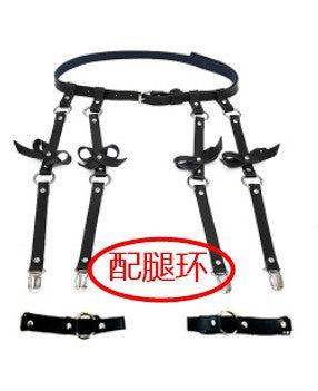 PU leather bow garter belt