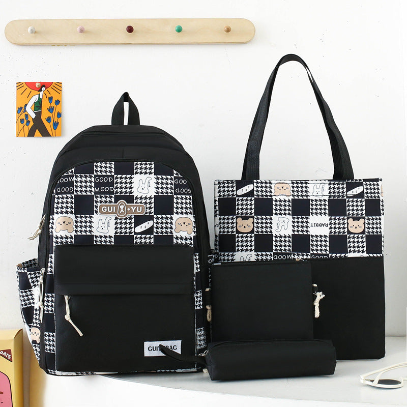 4-piece school bag large capacity canvas backpack