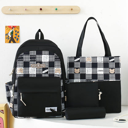 4-piece school bag large capacity canvas backpack