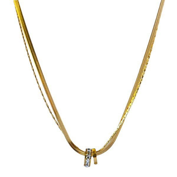 Women's Titanium Steel Collarbone Necklace with Ring Pendant — Light Luxury