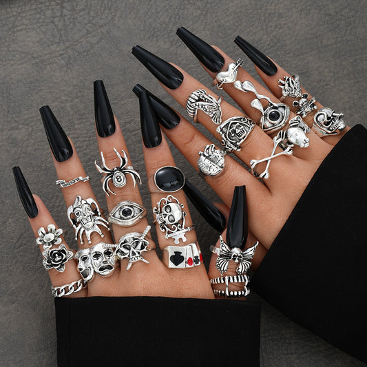 Punk Skull Spider Ring Set (24-Piece)