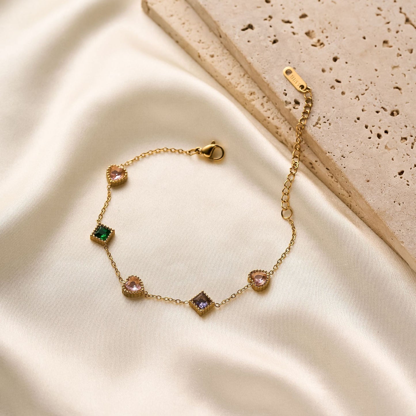 Titanium Steel Zircon Love Square Bracelet