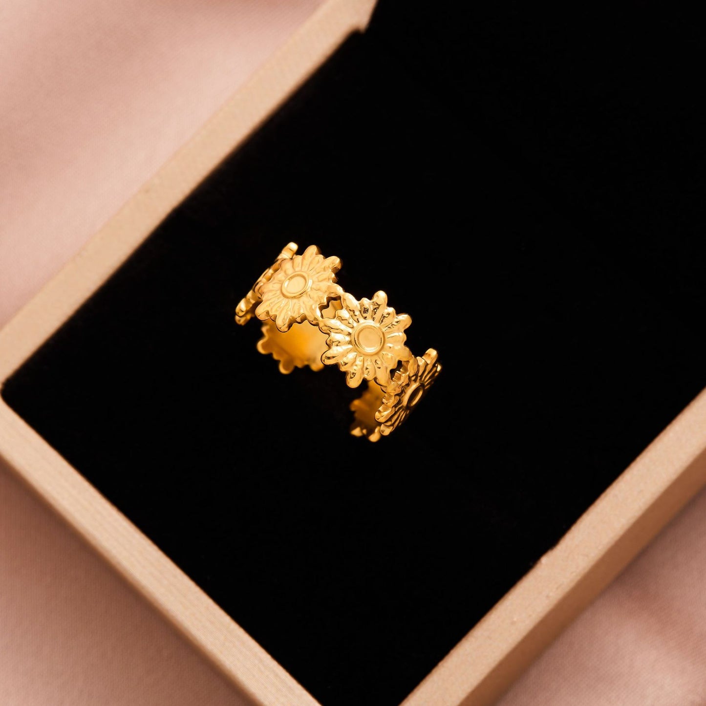 Retro Wide-Pleated Heart Titanium Steel Ring — 18K Gold Plated