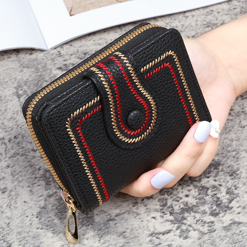 Embroidered solid color wallet ID card bag