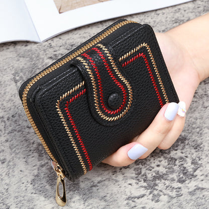 Embroidered solid color wallet ID card bag