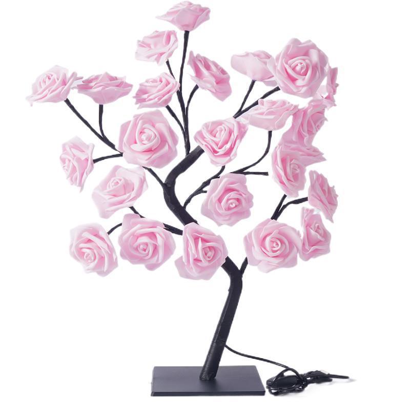 Luz nocturna de decoración de lámpara de árbol de rosas de simulación LED con interruptor USB 