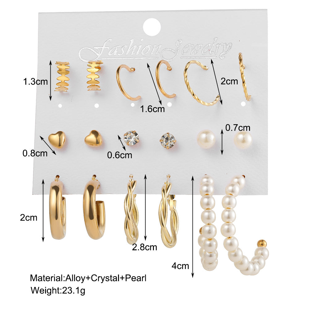 Heart Pearl Zircon Earring Set