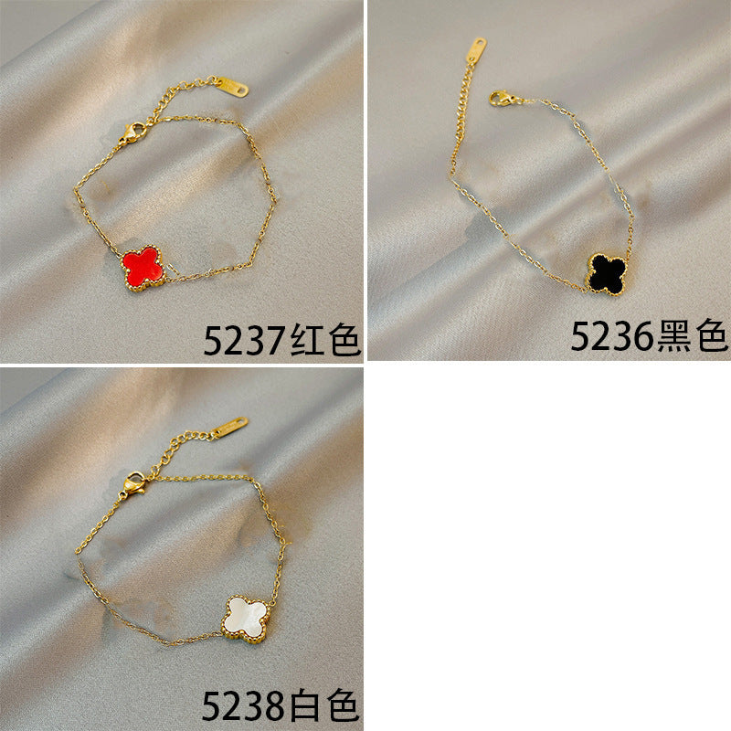 Four-Leaf Clover Gold-Plated Titanium Steel Jewelry Set (Necklace, Earrings, Bracelet)