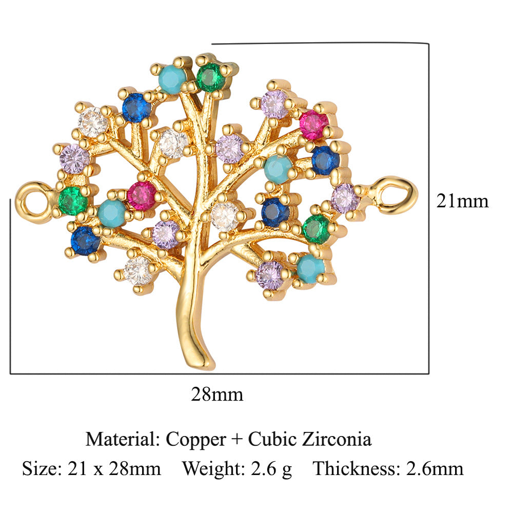 Accesorios de conexión de cobre y circonita con forma de pluma de ojo del árbol de la vida 