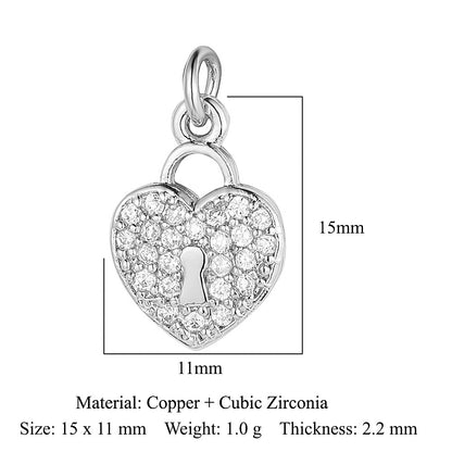 Colgante de cobre y circonita con forma de llave y candado en forma de corazón de melocotón 