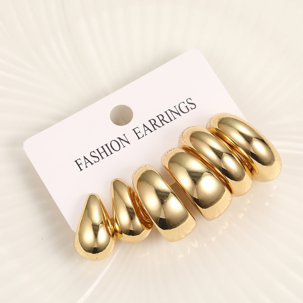 3-Piece Gold Beanie Stud Earring Set