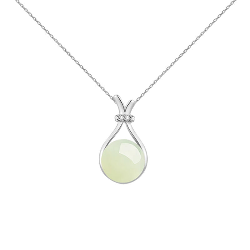 Imitation Hetian Jade Lucky Bag Titanium Steel Clavicle Necklace — Non-Fading