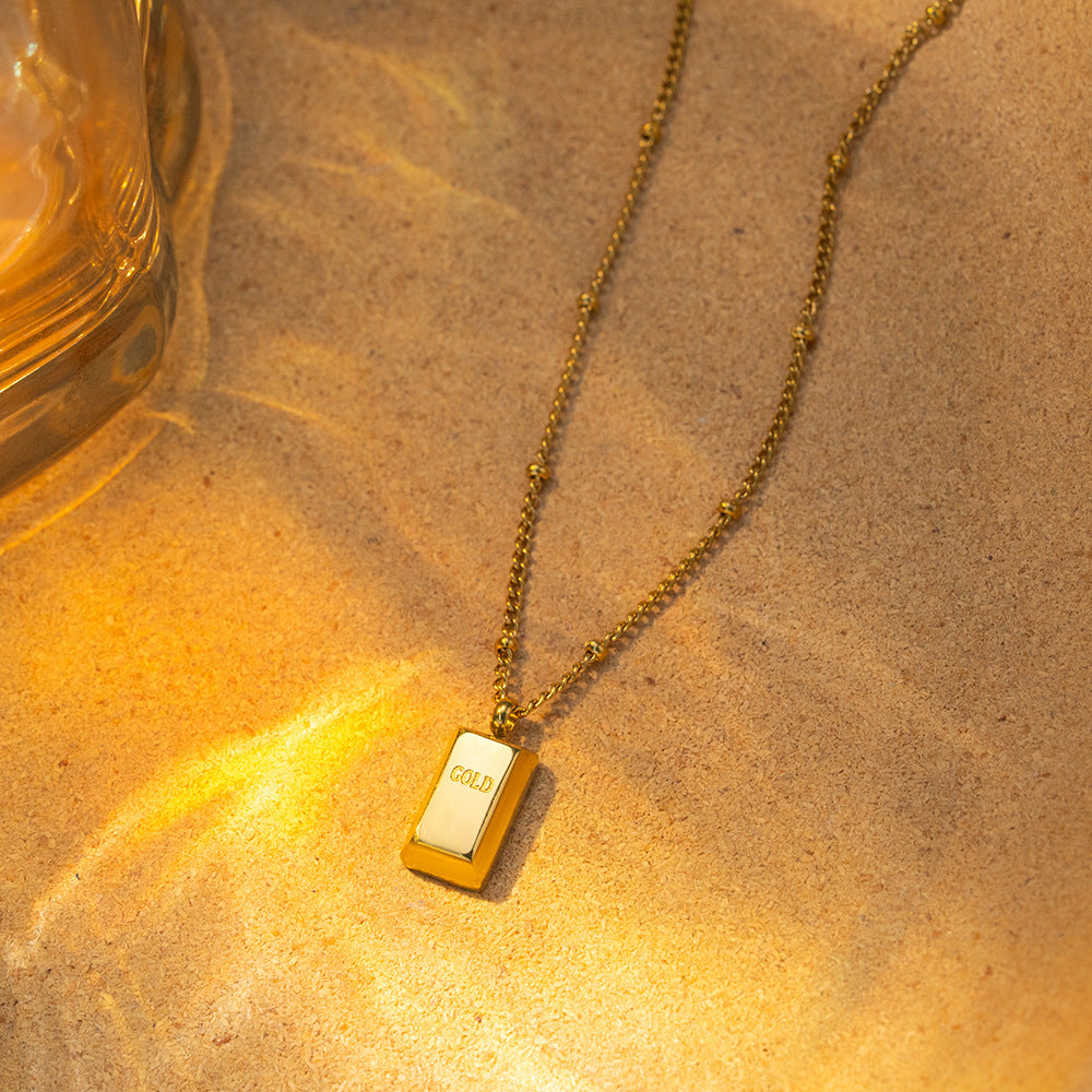 Small gold brick necklace woman