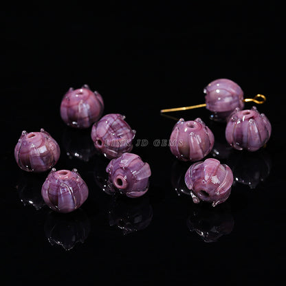 Purple glazed lotus beads loose beads