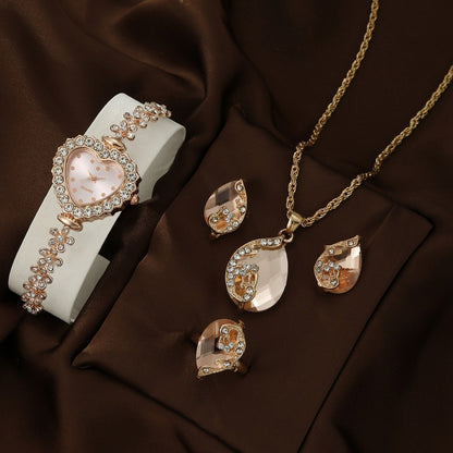 Bracelet Watch Necklace Earrings Ring Set