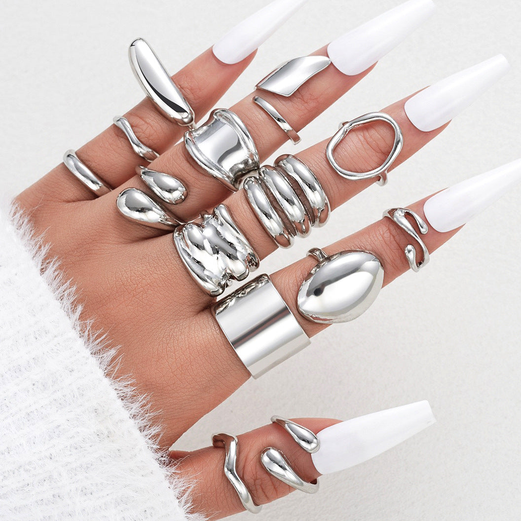 Geometric Curved Ring 14-Piece Set