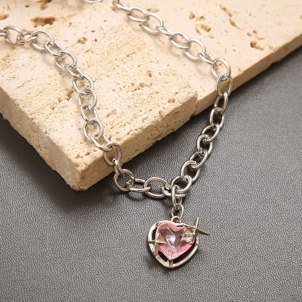 Pink Diamond Love Heart Necklace