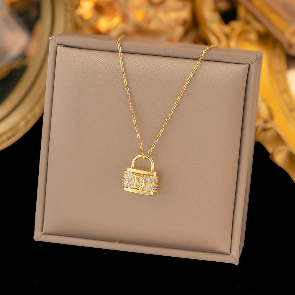 Women's Lucky D Lock Titanium Steel Gold-Plated Collarbone Necklace