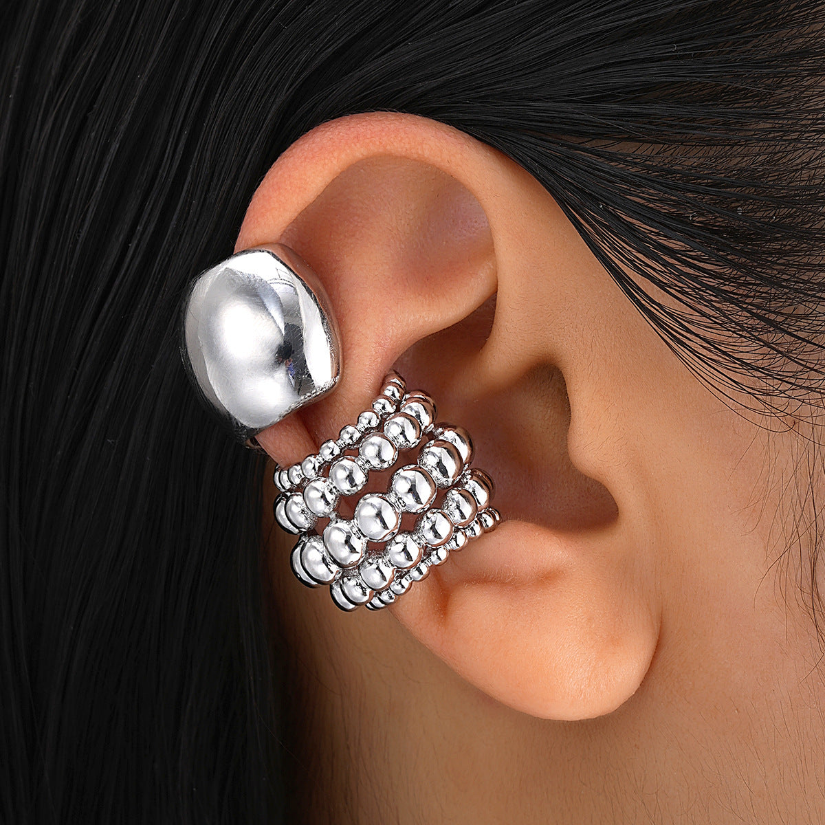 Beaded C-Shaped Earclip Set