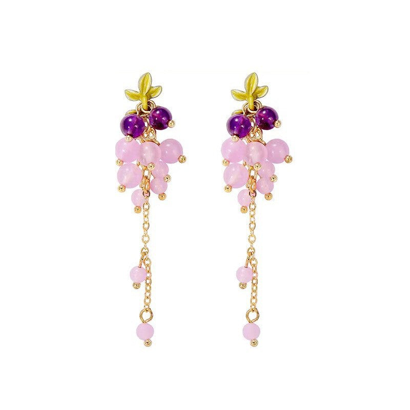 Pendientes largos de flores rosas para mujer 