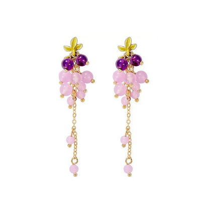 Pendientes largos de flores rosas para mujer 