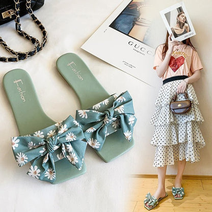 Shoe bow cute outer one-word slippers