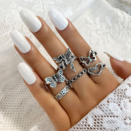 Conjunto de seis piezas de anillos de nudillos vintage 