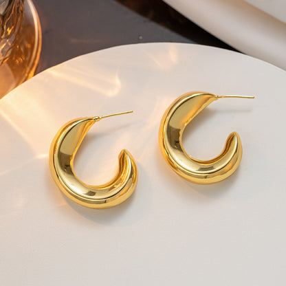 Pendientes simples y elegantes de oro en forma de C, venta al por mayor, accesorios de moda de alta calidad 