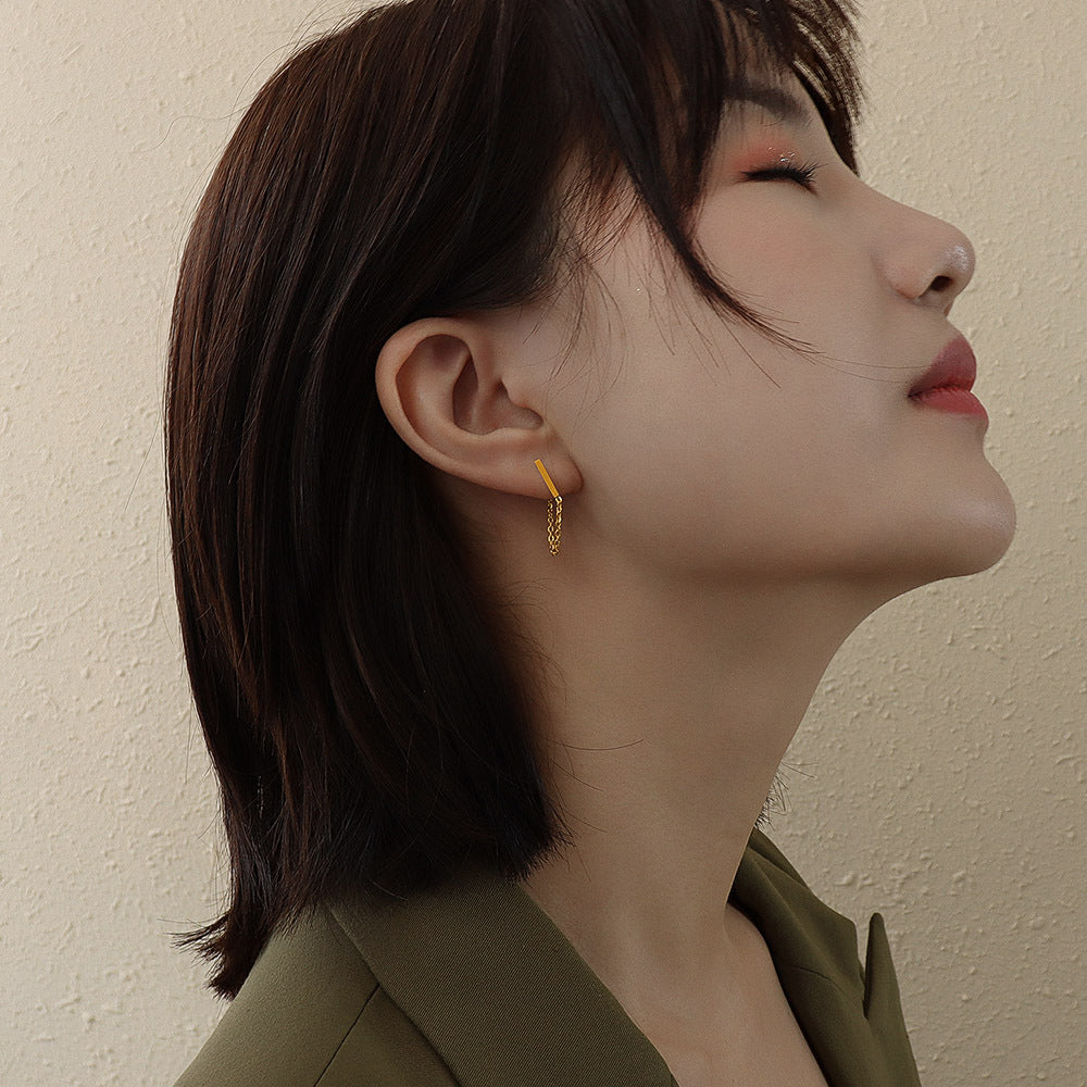 18K Gold-Plated Titanium Steel Long Chain Fringe Stud Earrings