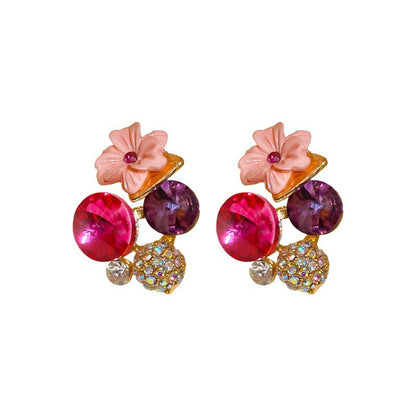 Contrasting color diamond flower stud earrings fashion