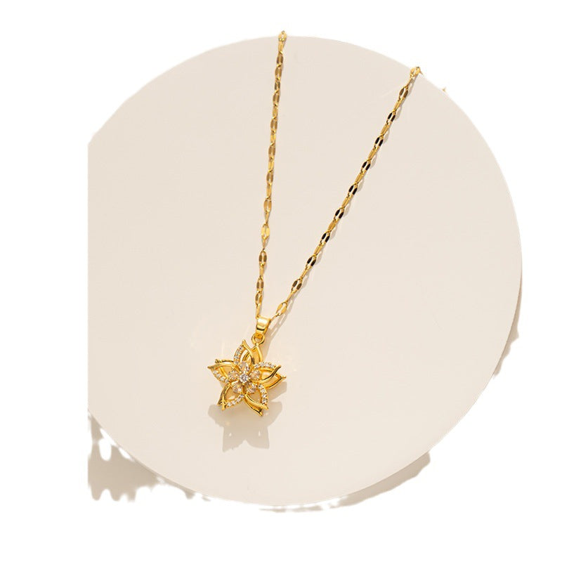 Collar de flores de circón giratorio dulce de gama alta - Cadena de clavícula lujosa y versátil 