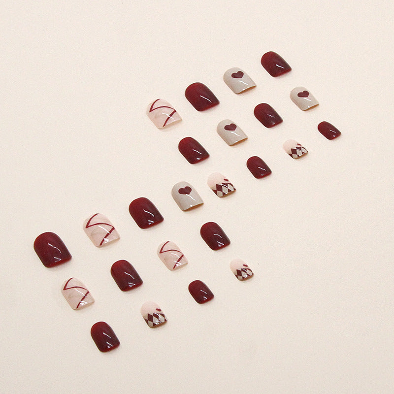 Heart French Burgundy Nails