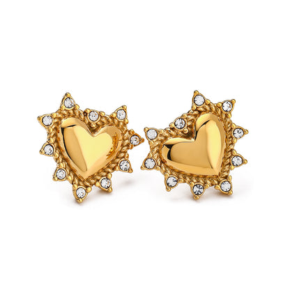 18k gold stainless steel heart rhinestone earrings