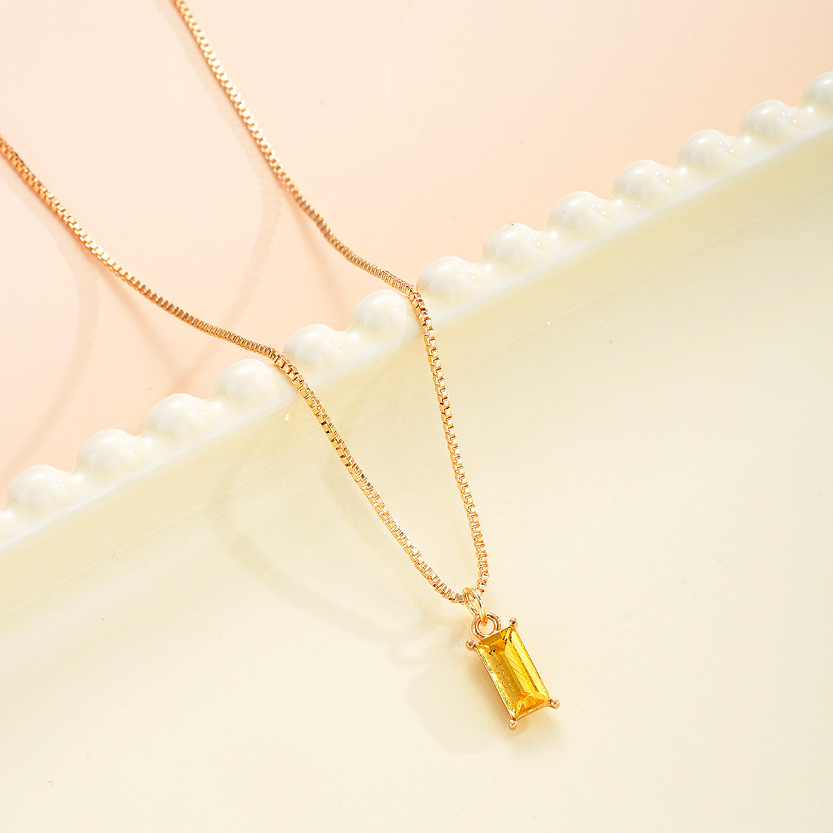 Square Zircon Gold Birthstone Necklace