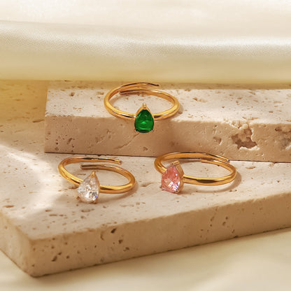 Anillo con circonitas en forma de gota blanca/verde/rosa 