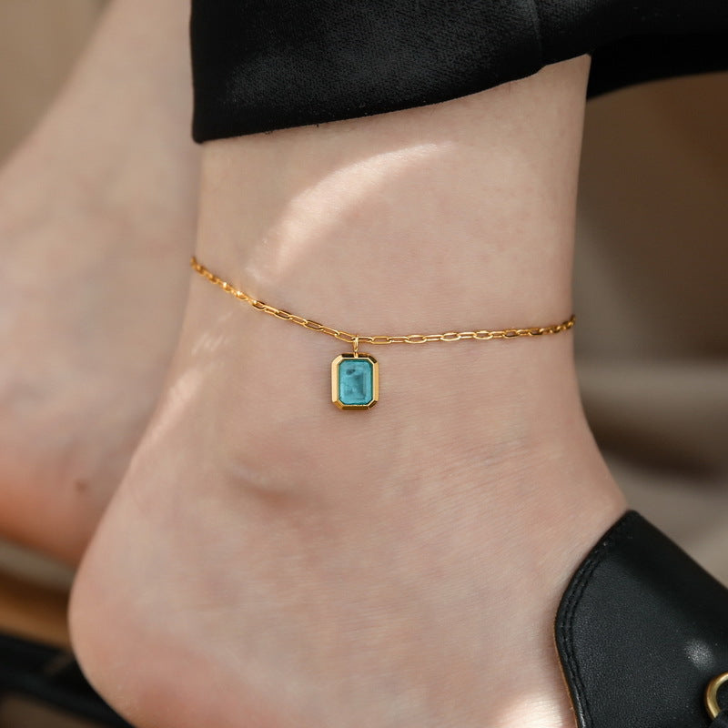 Square green crystal anklet