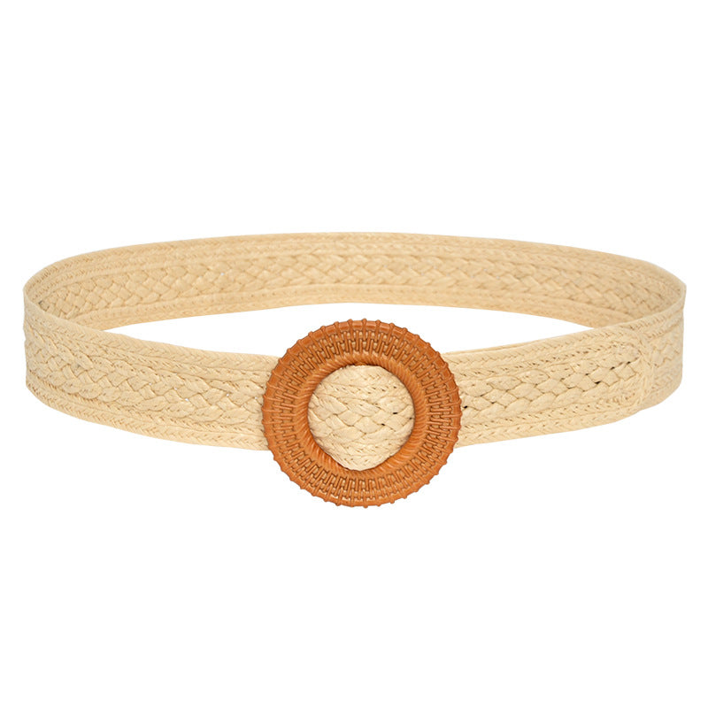 Round Buckle Braided Belt Women's Round Square Buckle