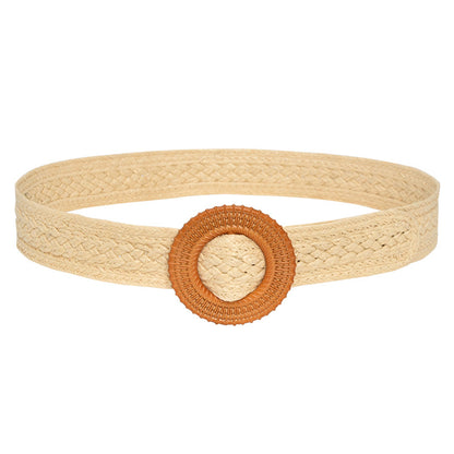 Round Buckle Braided Belt Women's Round Square Buckle