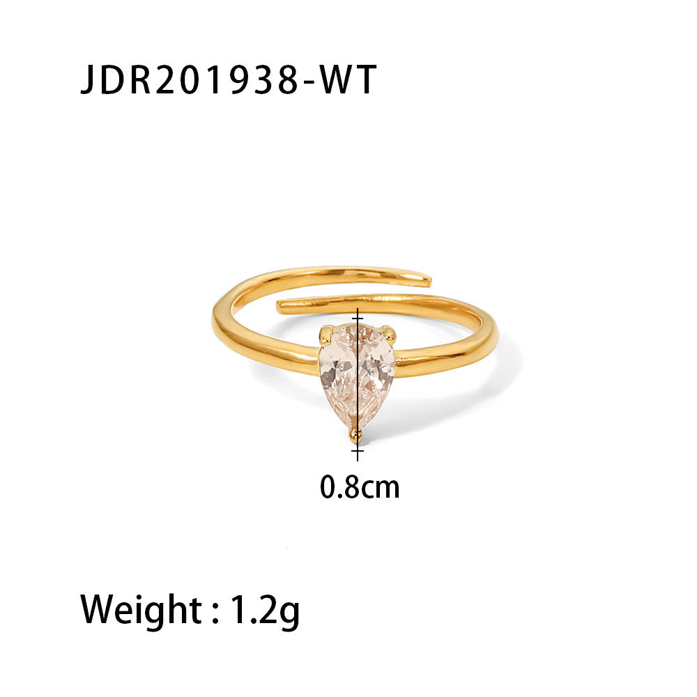 Anillo con circonitas en forma de gota blanca/verde/rosa 