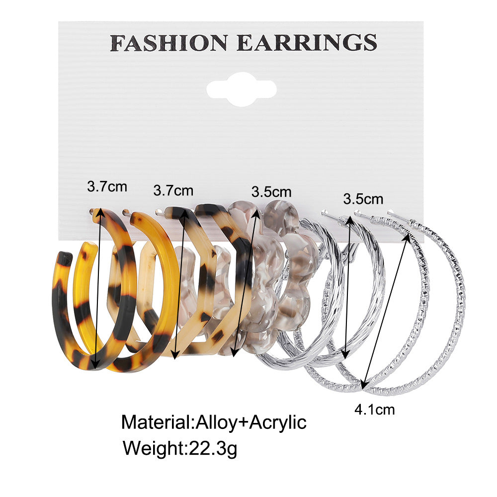 Leopard Print & Floral 5-Pair Earring Set