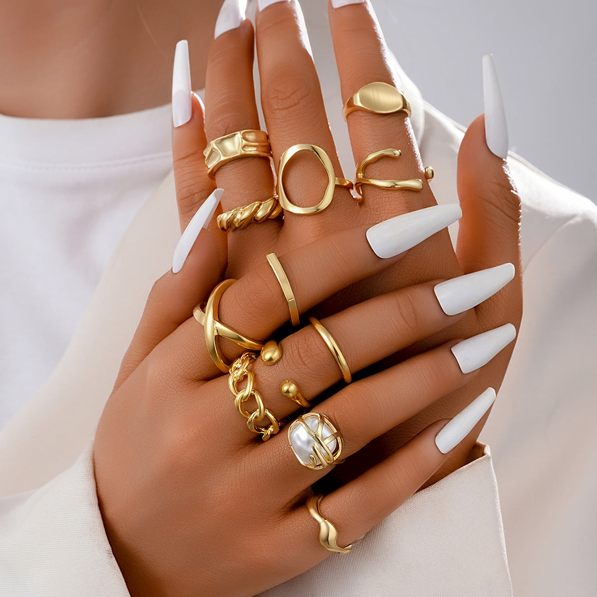 Irregular Geometric Open Ring Set (8-piece)